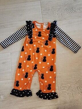 Little Millie Black Cat Halloween Bell Bottom Jumpsuit